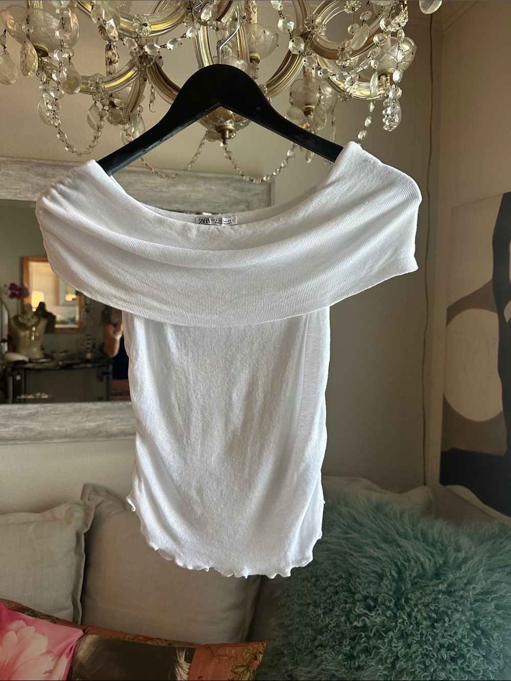 White Off-Shoulder Women's Elegant Sheer Lightweight Top